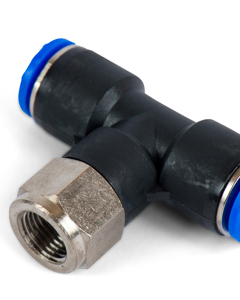 T-piece 8/6mm to 1/8" FM pivotable, pluggable plastics PA